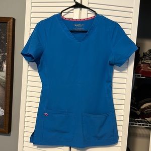 Royal blue heart soul scrub top